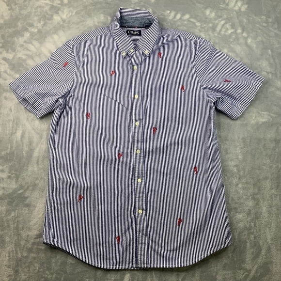 Chaps Other - Chaps Short Sleeve Button Up Lobster Shirt Men's Medium Blue White Stripes